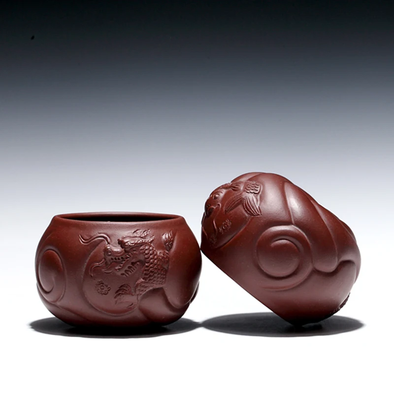 70ML Yixing Authentic Purple Clay Teacups Office Tea Ceremony Famous Handmade Raw Ore Zisha Fish Dragon Cup Home Drinkware Gifts
