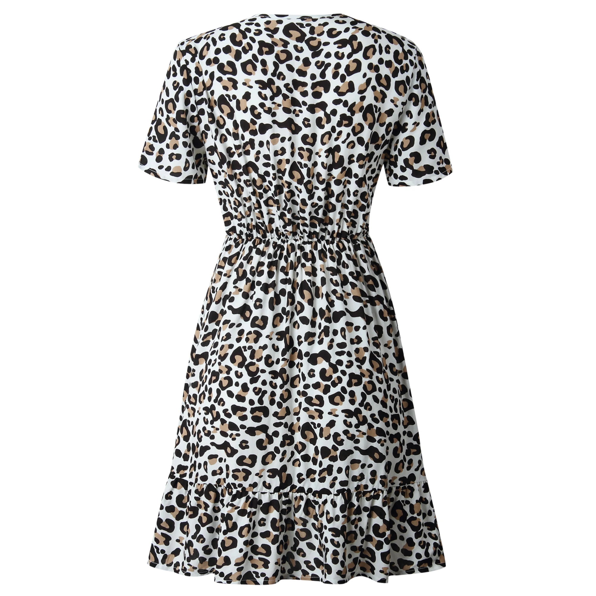 Kostlich летнее леопардовое платье с оборками коротким рукавом сексуальное