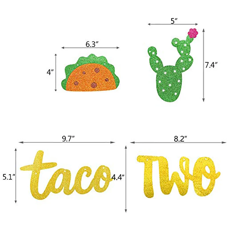 Taco TWOsday баннер для дня рождения Золотой блестящий знак гирлянда мексиканской