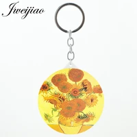 jweijiao famous paintings sunflowers keyring hand mirror van gogh diy charm gift espejo for autistic children zz96