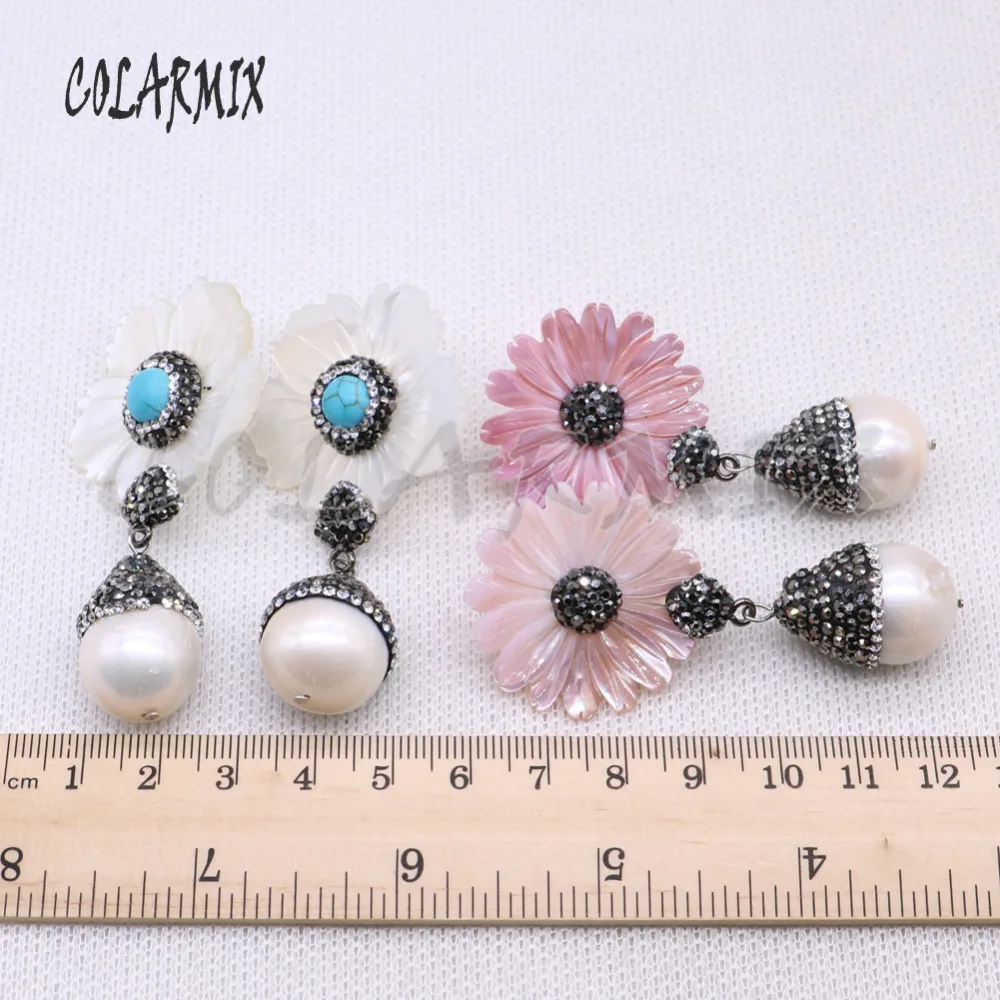 Мода shell цветок серьги с натуральным жемчугом Серьги Boho jewelry Серьги подарок для леди ювелирные изделия 4153