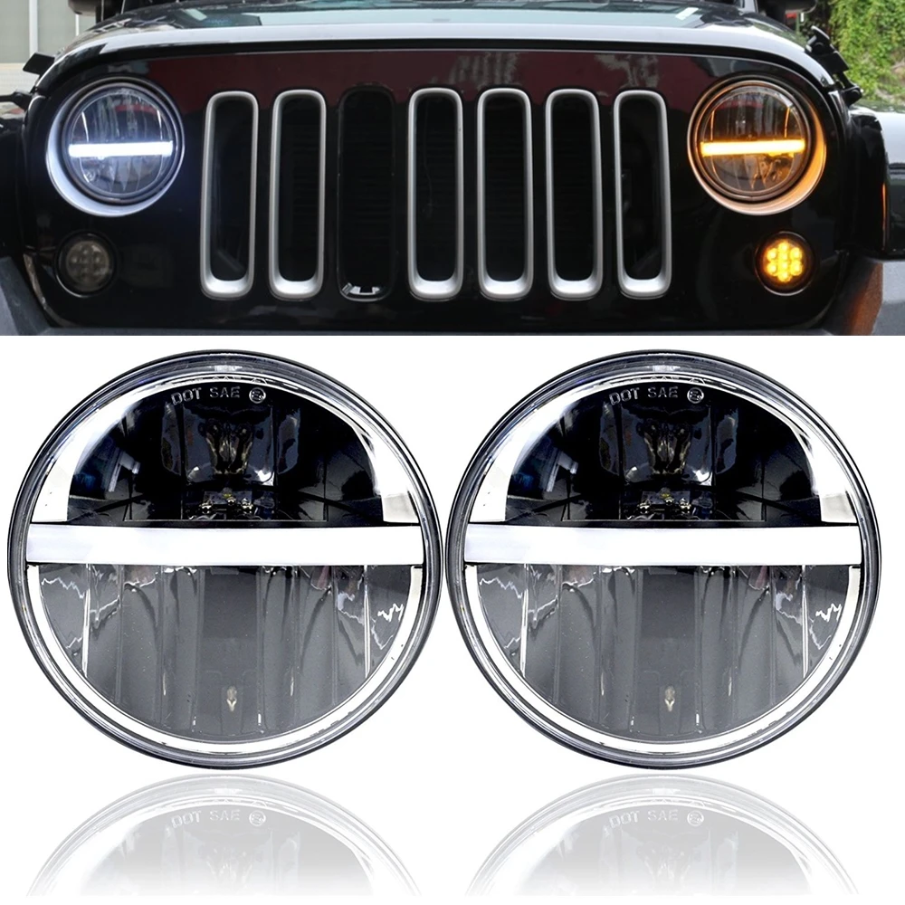 2 шт. автомобиль отражатель H4 7 дюймов светодиодные фары круглые fit для Jeep Wrangler JK TJ