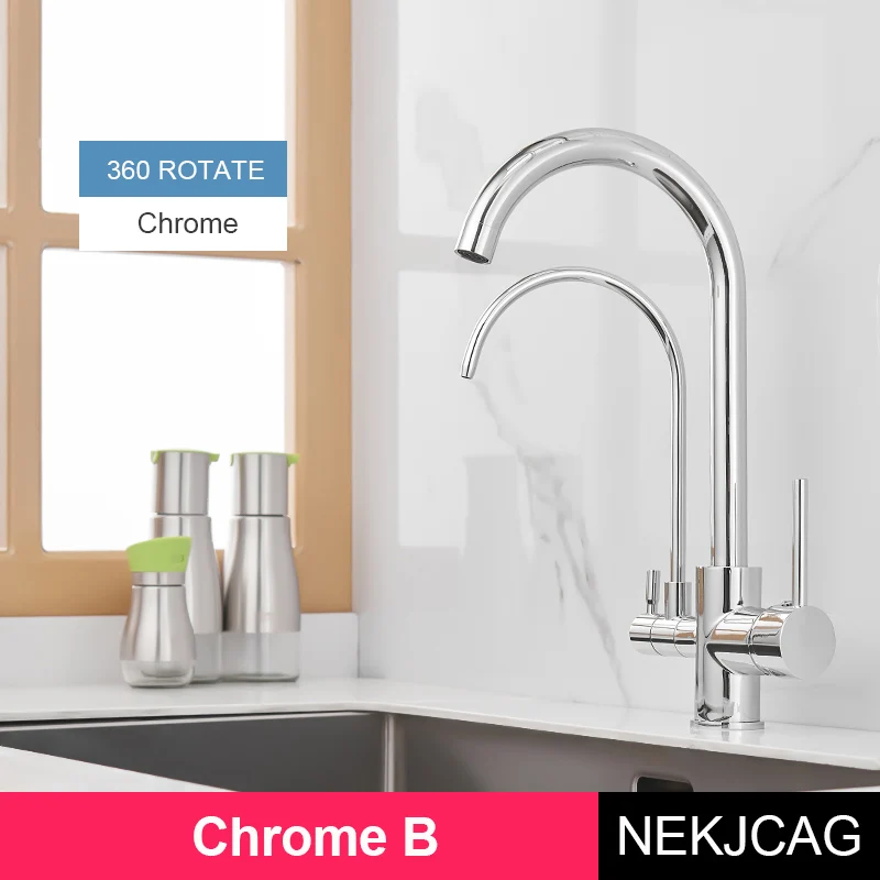 Filter  Кухня  Faucets Deck установка вращающийся холодной и горячей Water Dual кран смесителя фильтруют водопроводной для Кухня смеситель - Цвет: Chrome B