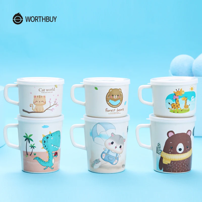 WORTHBUY милый мультфильм Детская кружка Экологичная бамбуковая кофейная с крышкой