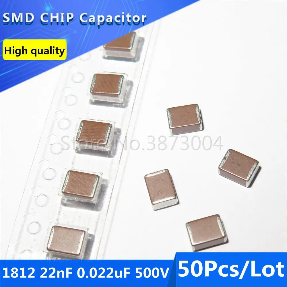 50pcs 1812 4532 22nF 0.022uF 500V 10% Thick Film Chip Multilayer Ceramic Capacitor
