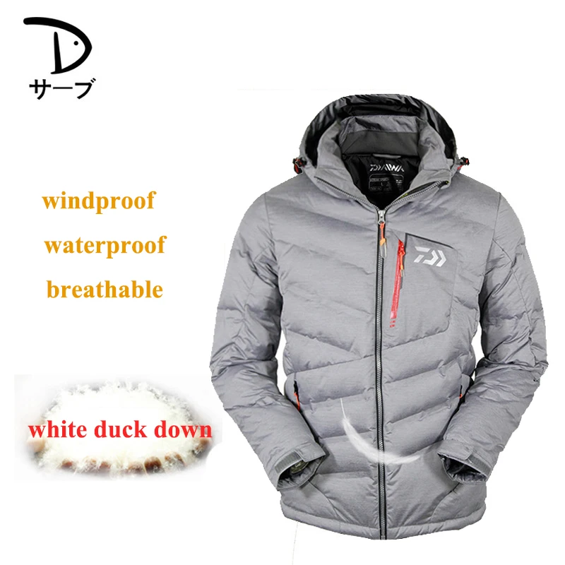 Men Outdoors Winter White Duck Down DAIWA Fishing Jacket Warm Windproof Breathable Mountaineering Clothing Fishing Clothes