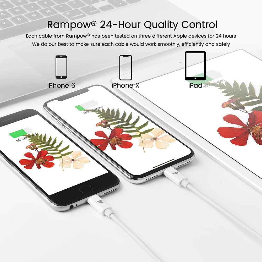 RAMPOW оригинальный кабель MFi 5 V/2A зарядка через usb для передачи данных iPhone X Зарядное