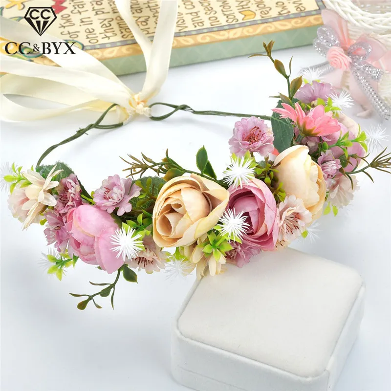 Свадебный венок с цветочной короной CC аксессуары для волос в богемном стиле