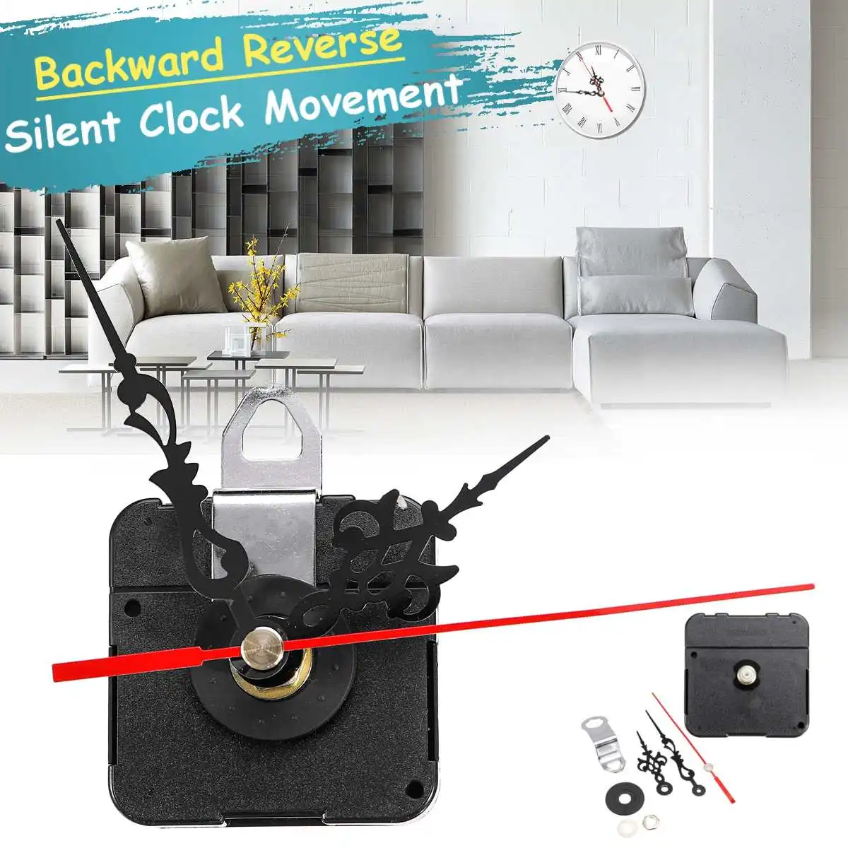 Home haft DIY белые стрелки обратный кварцевый механизм бесшумный механизм настенные часы запасные части
