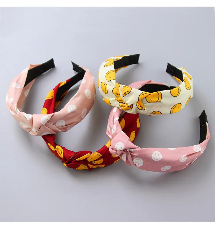 New Fashion Girls Cute Cartoon Dot Flower Smile Face Cloth Headband Kids Birthday Gifts Hairbands Hair Bands Hair Accessories