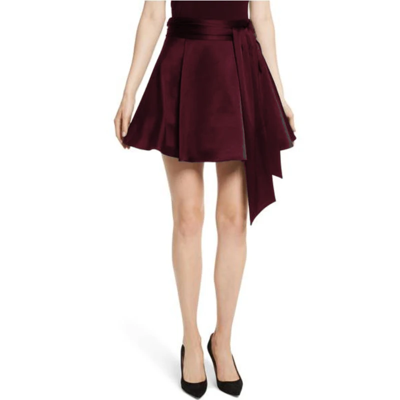 Gray Color Mini Short Satin Skirts Fashion Navy Blue Female Bottom Zipper With Sash Wine Red Maxi Skirt Custom Made New 2017 | Женская