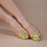 xl size synthetic leather shoe for dancing soft gold silver sequin oriental belly ballet dance shoes for women dancing flat