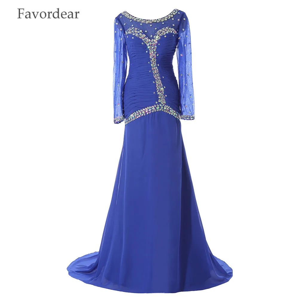 

Favordear Bling Crystal Mermaid Scoop Black Evening Gowns 2017 Long Front Split Sparkly Beading Royal Blue Evening Dresses