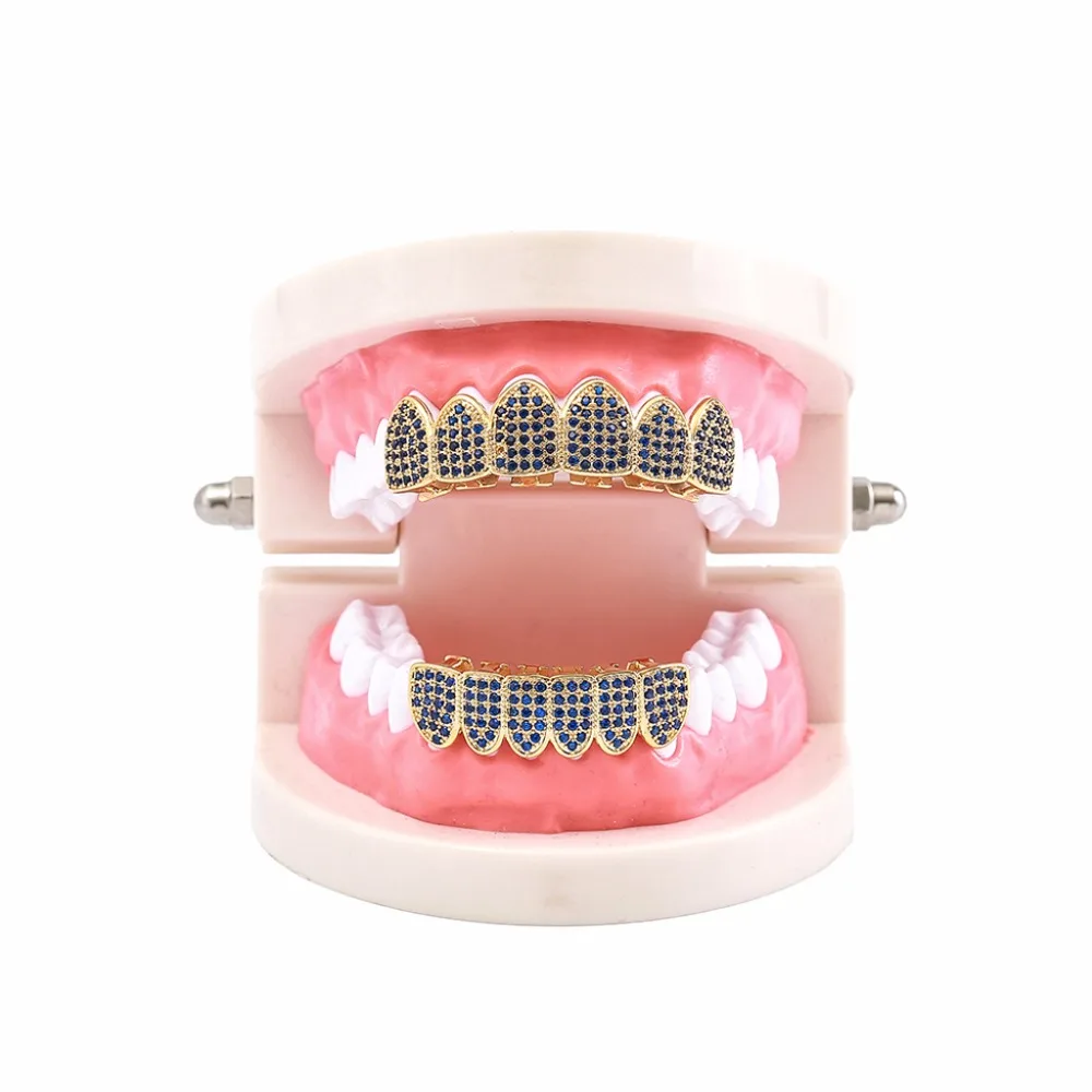 MATHALLA синий циркон AAA CZ микро цвет микро Grillz Циркон Grillz хип-хоп ювелирные изделия с коробкой грили