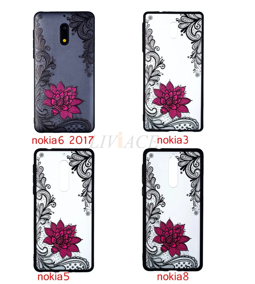 tpu phone case For NOKIA 3 5 8 6 2017 women 3D relief lace flower wowen silicone hard cover for NOKIA6 NOKIA5 coque hoesje |