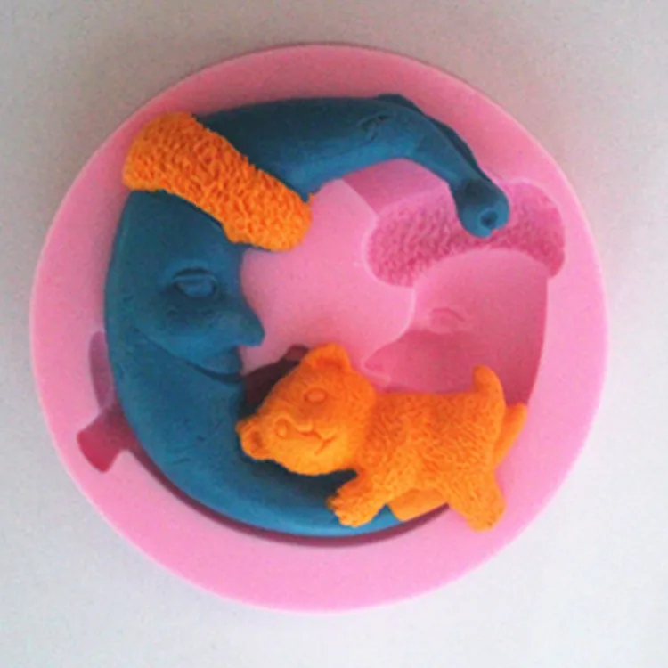 New Bear hug the moon silicone fondant cake molds soap chocolate mould for kitchen baking clay FM138 | Дом и сад