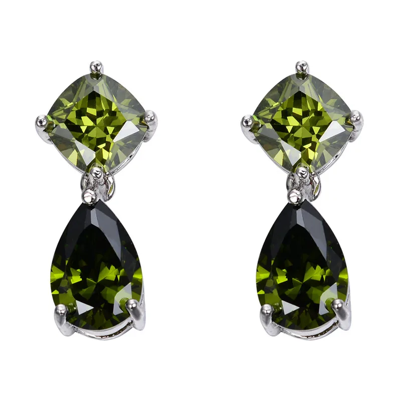 Женские серьги-капельки с Перидотом милые сережки-подвески оливковый зеленый