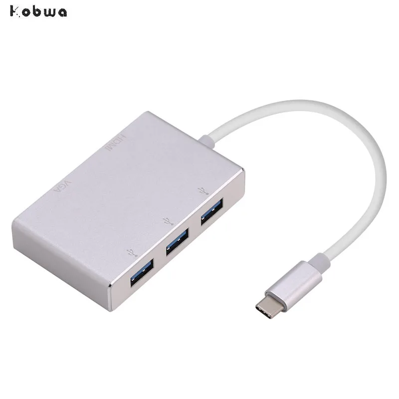 5 в 1 USB C 2K HDMI 1080P VGA адаптер Thunderbolt 3 порт совместимый 0 конвертер для Macbook pro Samsung S9| |