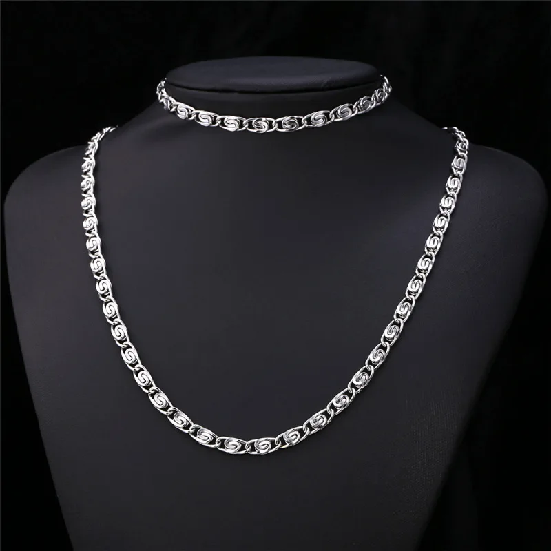 U7 Золотой/Серебряный Цвет Цепочки Ожерелье Браслет Ювелирные Наборы Стальная