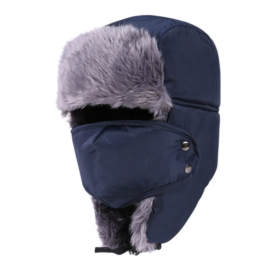 

2019 New Winter fur hats Windproof Thick warm winter snow women cap Face Mask men's hat