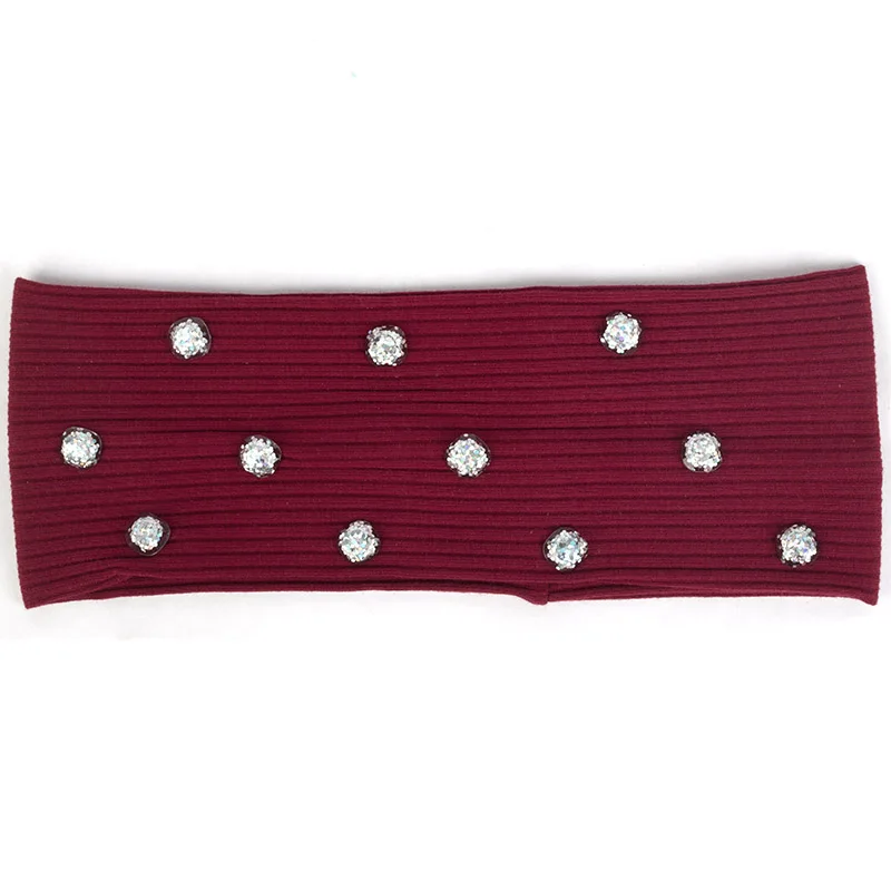 Wine Red Silver Новая модная женская головная повязка, Повседневная смола, блестки для волос, аксессуары для девочек, Женская ребристая повязка для волос, ручная работа, хлопок, эластичная DZ758 - Цвет: Wine Red Silver