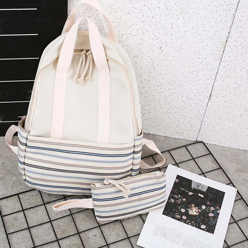 Woman Trendy Fresh Stripe Backpack Ladies Large Capacity Campus Style Backpacks School Bag for Teenagers 2019 Fashion Canvas | Багаж и