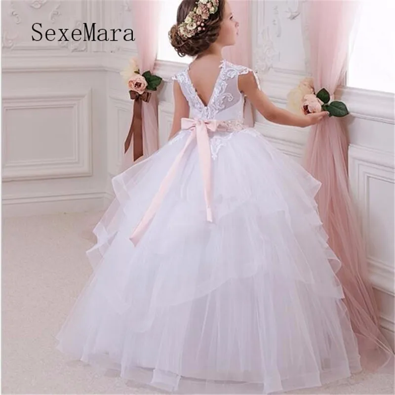 Пышное детское платье принцессы из органзы с цветами для первого причастия |