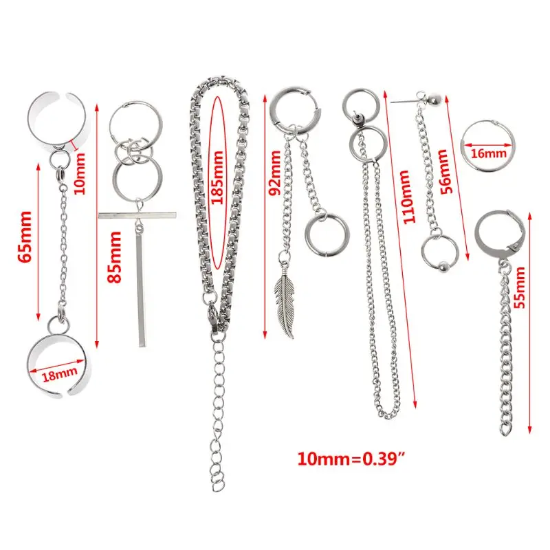 

8 Pcs/Set Jewelry Earrings Unisex Women Men Lady Hip Hop Fashion Popular Pendant Simple Stainless Steel Charms Gifts Party