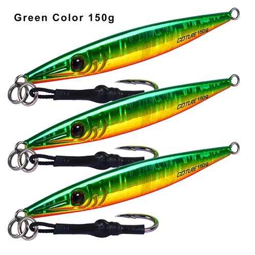Green Color 150g Goture 3 шт./партия медленное движение вертикальный дергающаяся приманка для рыбалки 80g 100g 150g 200g 300g Big Game свинцовая металлическая Мормышка Морской Приманка для тунца - Цвет: Green Color 150g