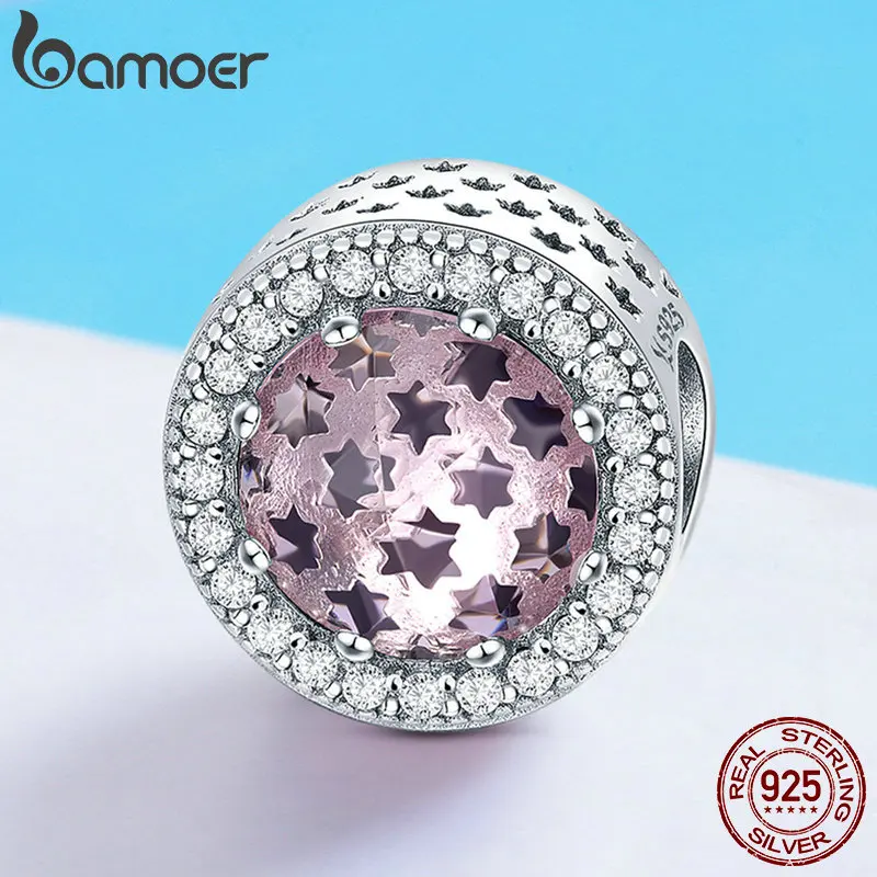 BAMOER 925 пробы серебряные сверкающие звезды проложить ослепительные CZ бусины подходят для женщин браслеты и изготовление ювелирных ожерелий SCC731