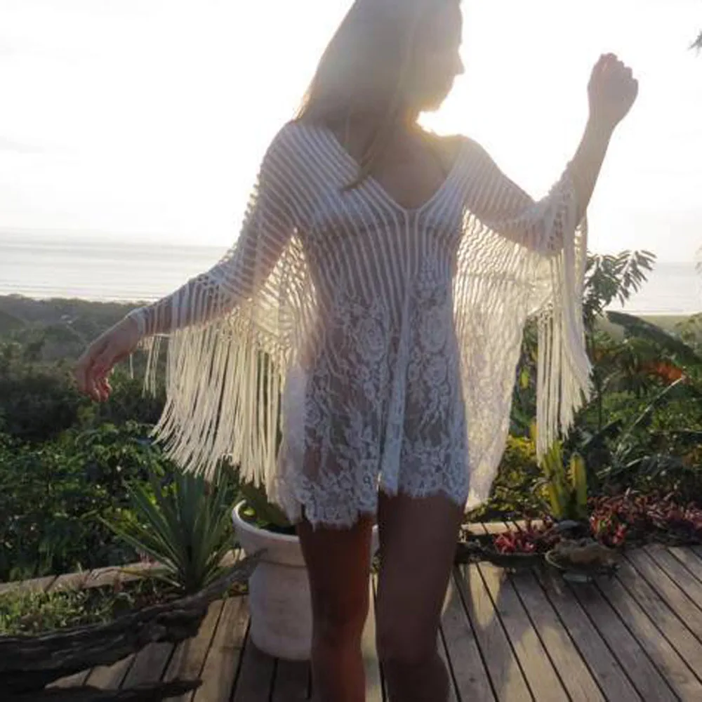 Женский купальник бикини Пляжное Платье накидка с бахромой для пляжа 2019|Пляжная