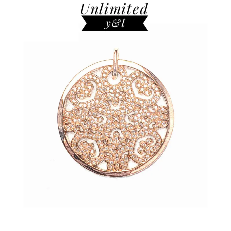 Круглые Подвески в форме цветка орнамент кубический цирконий розовое золото