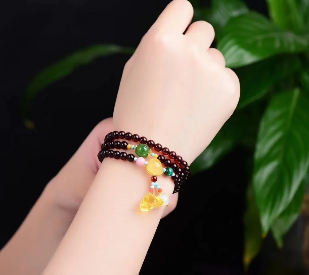 5.5mm Natural Blood Amber 3 Laps Bracelet Lotus Pendant Women Gift Stretch Crystal Fitness Bead Fashion Jewelry | Украшения и