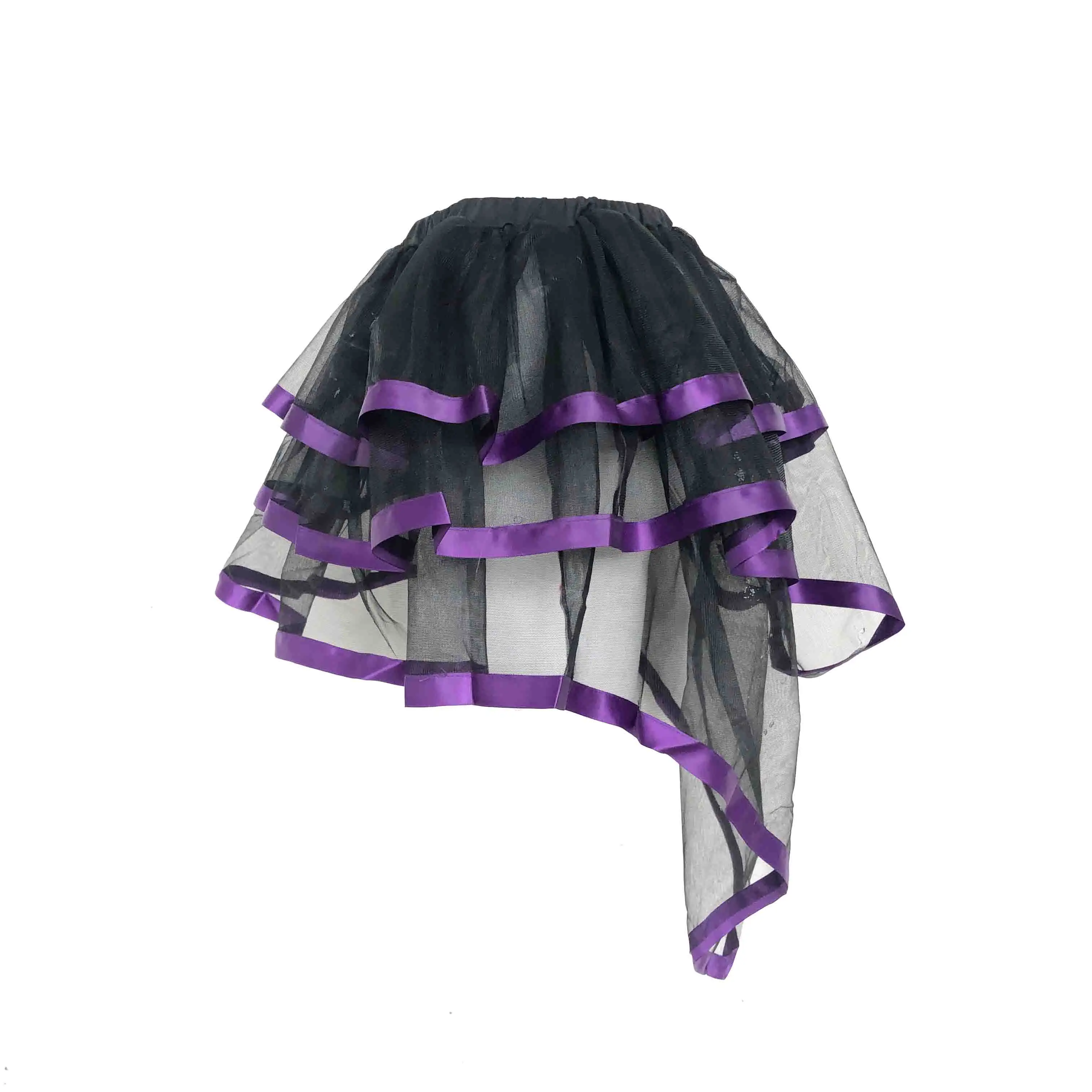 black with purple UTMEON, сексуальная женская черная, красная юбка-американка, черная, фиолетовая юбка-пачка, юбка в сеточку, юбка-смокинг, юбка со шлейфом и рюшами - Цвет: black with purple