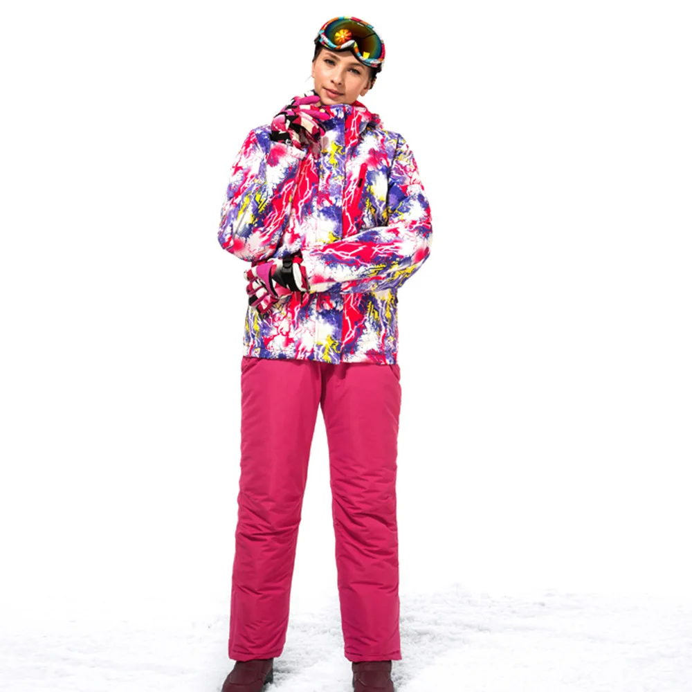 2018 новый бренд Для женщин лыжный костюм куртка + брюки ветрозащитный