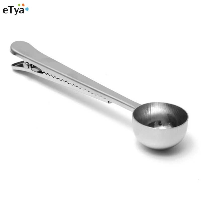ETya, 1 шт., прочная ложка из нержавеющей стали с зажимом для мешка, молотый чайный кофейный Совок с портативной сумкой, уплотнительный зажим для порошка, измерительные инструменты
