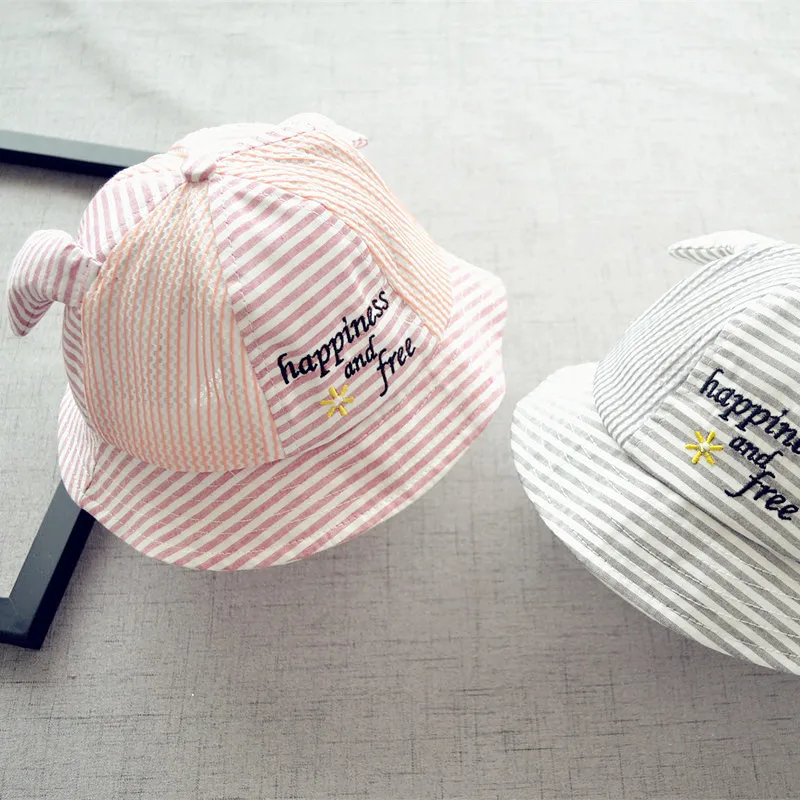 HOT 1-3 years old letters striped baby Boy girl hat kid ears fisherman children summer outdoor shade net cap 2MZ49 | Детская одежда и