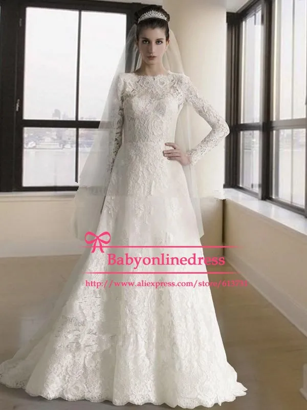 Wedding Dresses Tea Length A-Line Floor-Length Court Train Lace High Cap Sleeve Full Natural Backless Built-In Bra Customized 20 | Свадьбы и