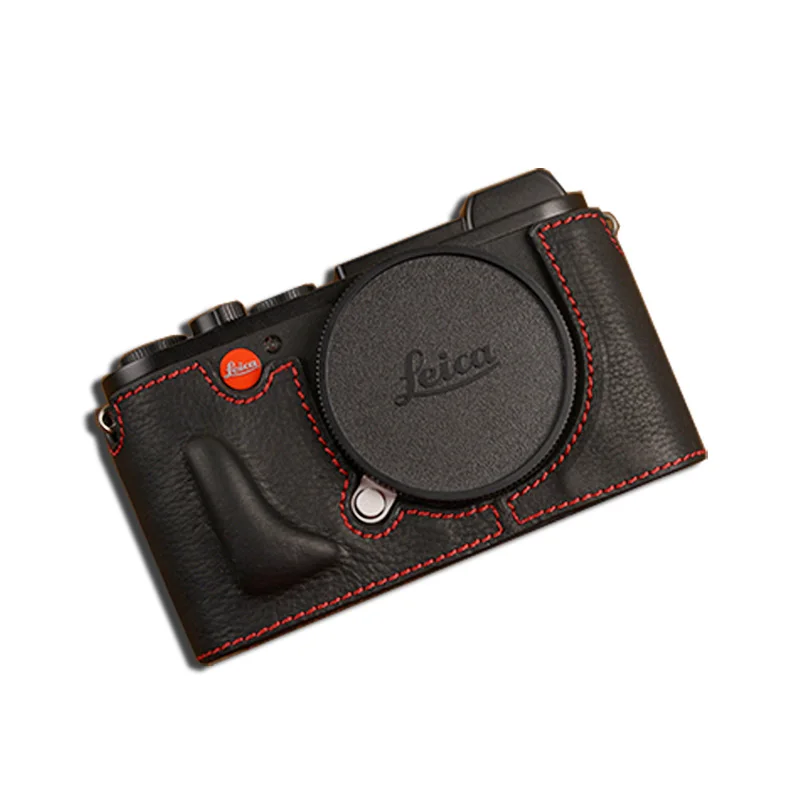 Black with red line AYdgcam бренд натуральная кожа чехол для камеры сумка ручной работы половина тела Нижняя крышка для Leica CL открытая батарея дизайн - Цвет: Black with red line