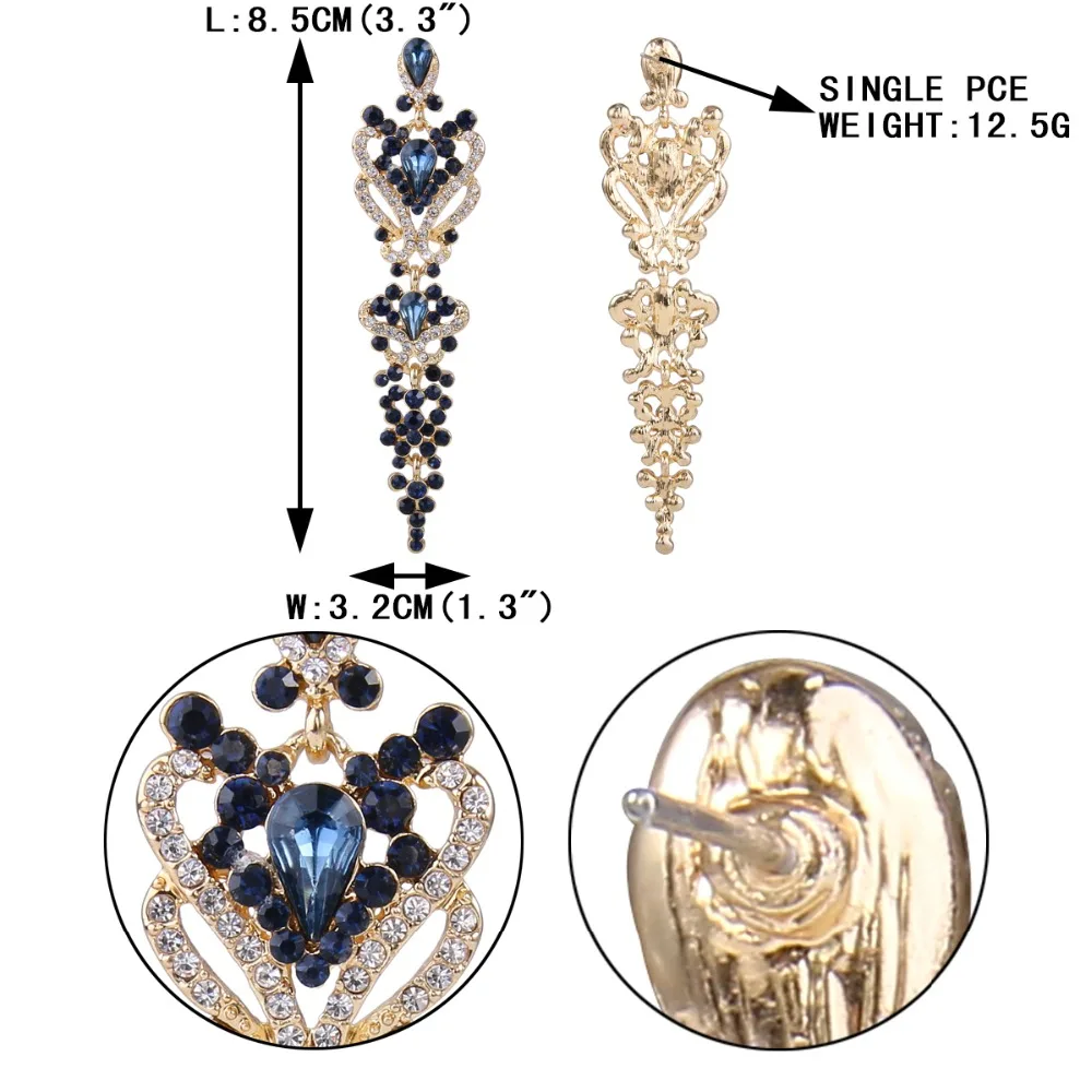 Tuliper Heart Earrings Bridal Blue Austrian Crystal Rhinestone Wedding Dangle Women Jewelry Pendientes Earring | Украшения и