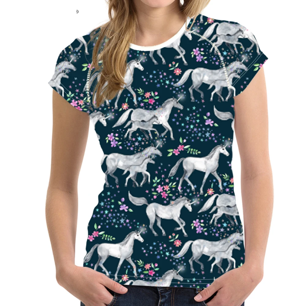 

NOISYDESIGNS Unicorn Print Women Pink T Shirt Ladies Flower Pattern Tee Shirt for Females Short Sleeve Summer Tops Pretty Tees