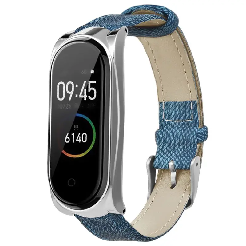Прочный ремешок на запястье из искусственной кожи джинсовый для Xiaomi Mi Band 4/3 умный