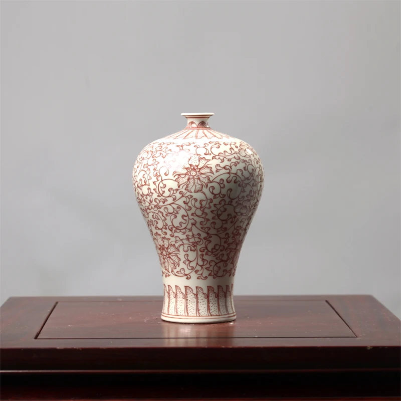 Антикварный Цзиндэчжэнь под глазурью красный расписанный вручную Meiping домашнее