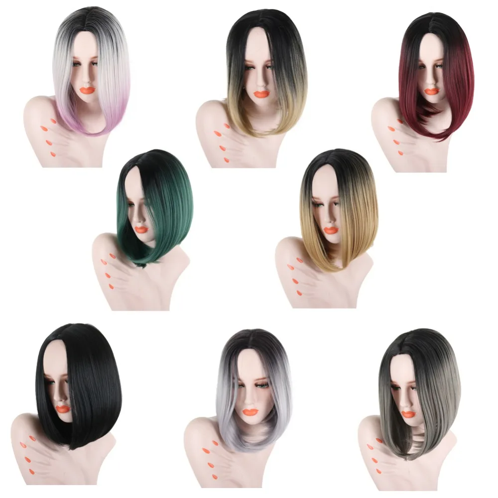 Deyngs короткие синтетические парики для черных женщин 14 дюймов Pixie Cut Ombre серые парики прямые синтетические волосы парики с темным корнем