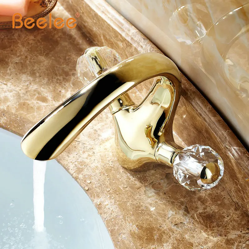 Кран Beelee для ванной комнаты золотой Латунный кран раковины с кристаллами туалета