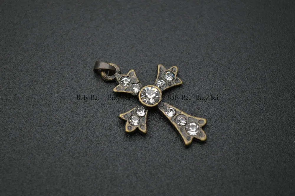 Горный хрусталь Установка античная бронза цвет металлический крест кулон
