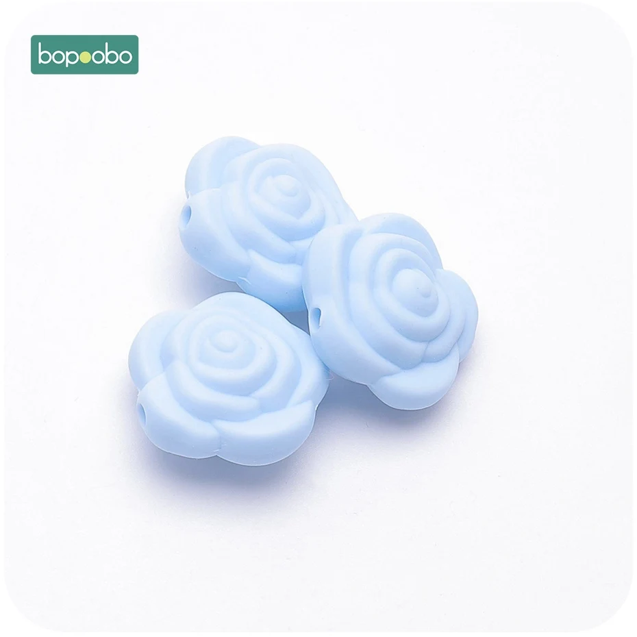 Candy Blue Flower Bopoobo 10 шт. силиконовые бусины Цветок Детские Прорезыватели крошечные стержни бусины BPA бесплатно Роза Детские Прорезыватели игрушки Аксессуары для соски цепи - Цвет: Candy Blue Flower