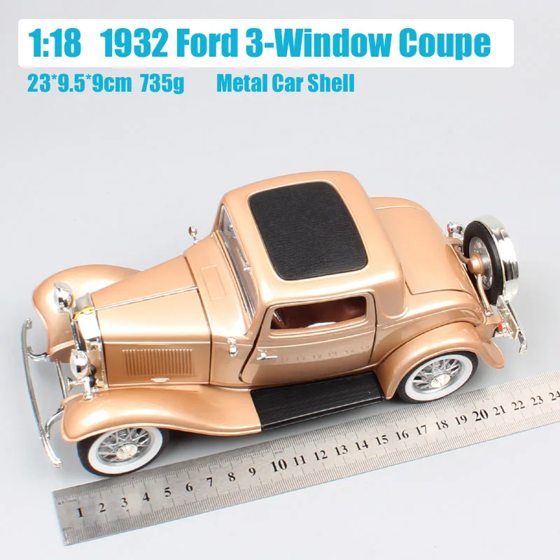 1:18 большой масштаб классический винтажный 1932 Ford 3-Window V8 DELUXE Coupe Gold Diecasts& Vehicles колеса Игрушечная модель подарки для детей - Цвет: 1932 Ford 3Window