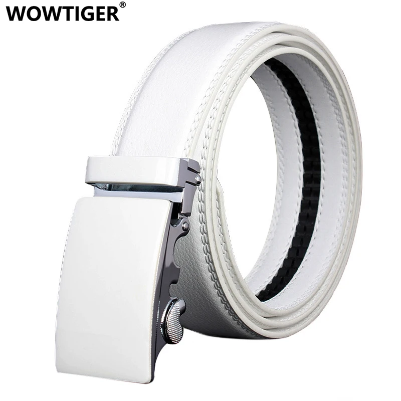

WOWTIGER Mens Fashion Automatic Buckle Leather Luxury Man cinturones hombre Black white Belt Alloy buckle Belts for Men