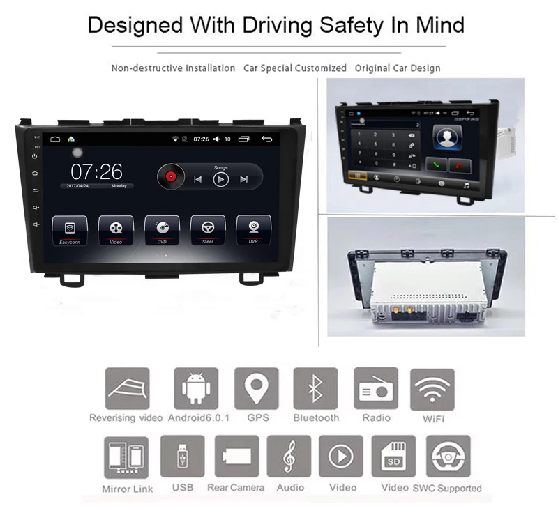 Android 7 1 Din Автомобильный мультимедийный dvd плеер для Honda CRV 2007 2011 GPS навигационная